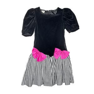 Girls Vintage Party Dress Size 10 Rare Editions Branded Stripes Black bow